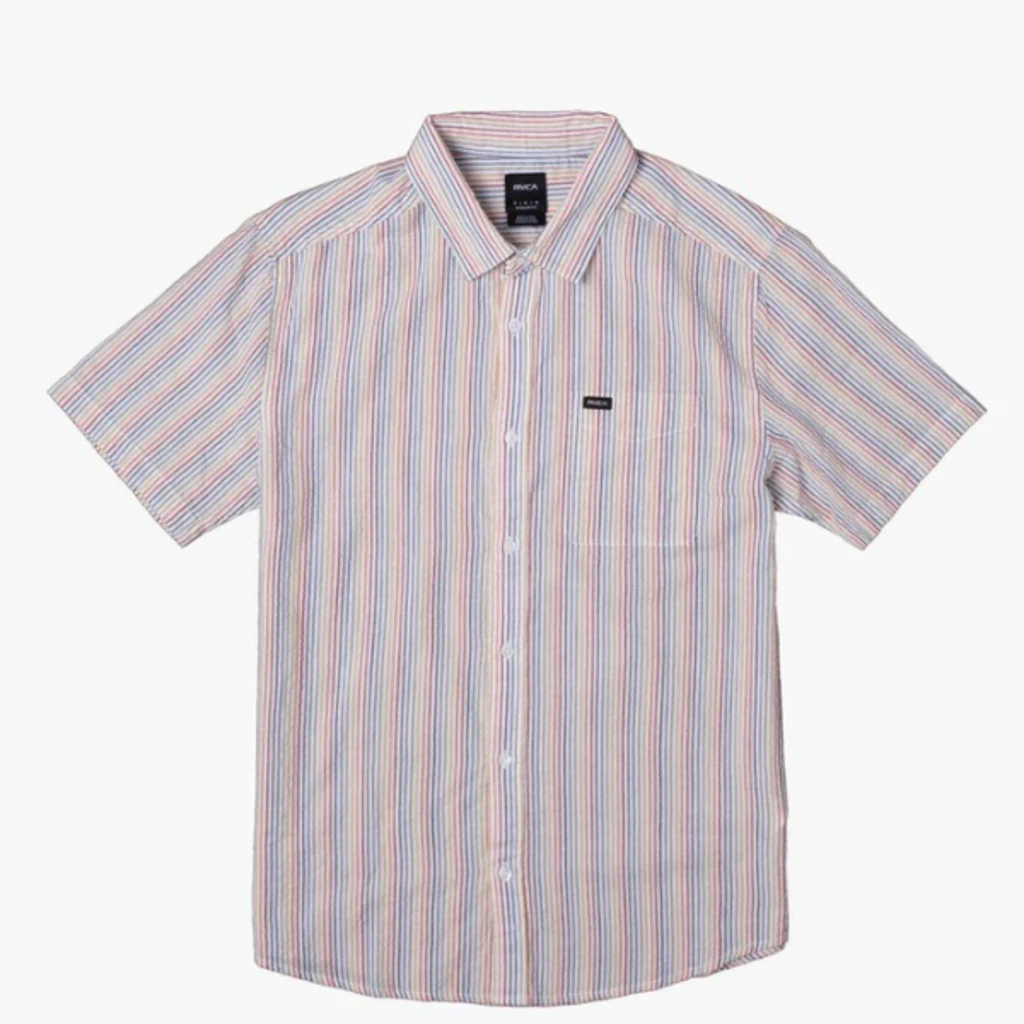 RVCA Men's Endless Seersucker Short Sleeve Button Up Shirt RVCA Men's Endless Seersucker Short Sleeve Button Up Shirt